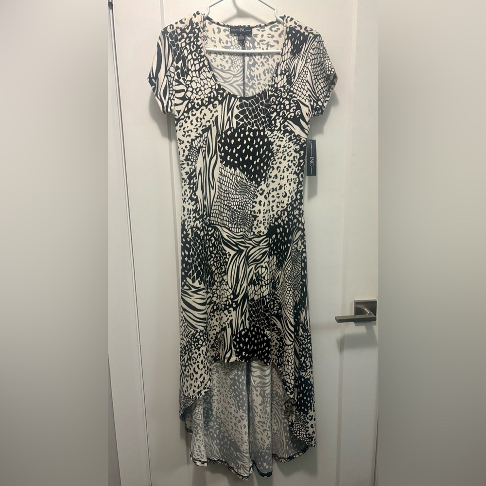 Elegant Black and White Animal print High Low Dress